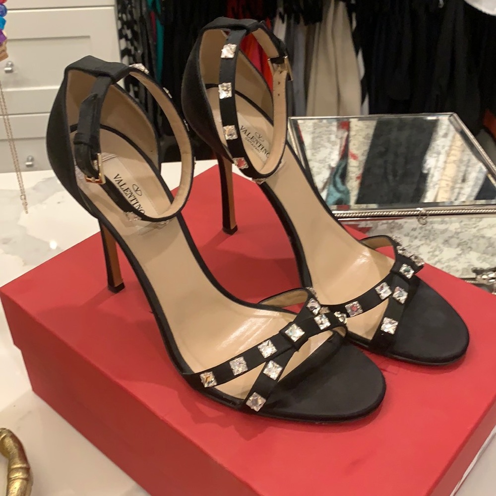 Valentino Garavani Black Sandals with Silver Accents